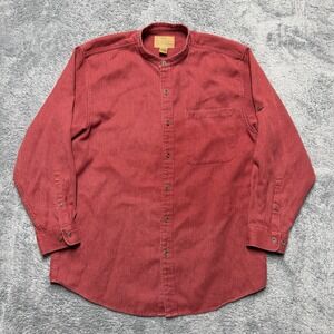 King Ranch Corduroy Shirt Mens L Red Hemp Blend Band Collar Western Cowboy Rodeo